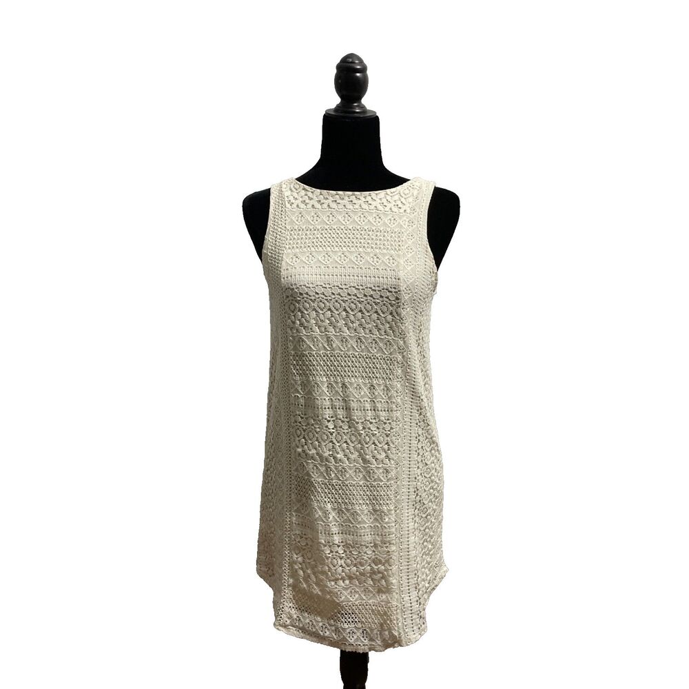 Monteau LA Crochet Overlay Dress Large Textured Layered Boutique Style